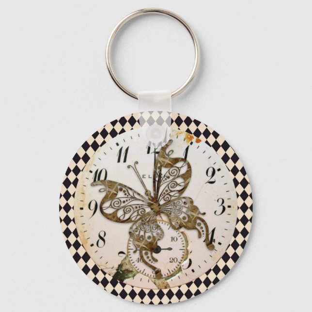 Steampunk Butterfly Round Nyckelring (Framsida)