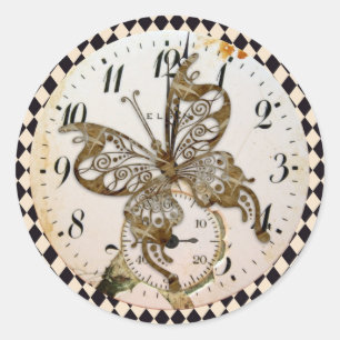 Steampunk Butterfly Round Runt Klistermärke