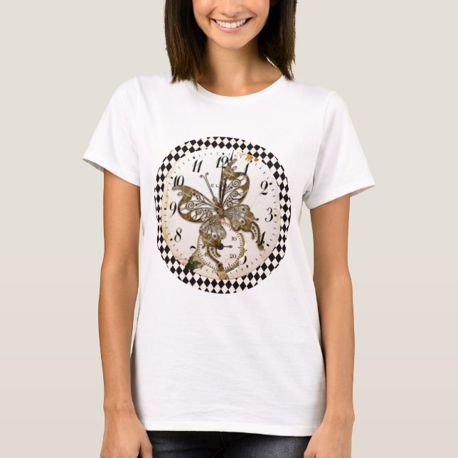 Steampunk Butterfly Round Tee Shirt (Framsida)