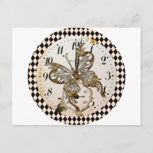 Steampunk Butterfly Round Vykort