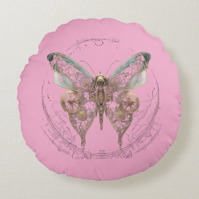 Steampunk Butterfly Shirt  Rund Kudde (Framsidan)