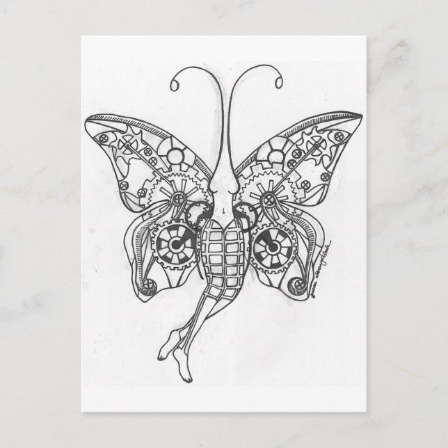 Steampunk Butterfly Vykort (Framsida)