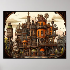 Steampunk byggnad poster