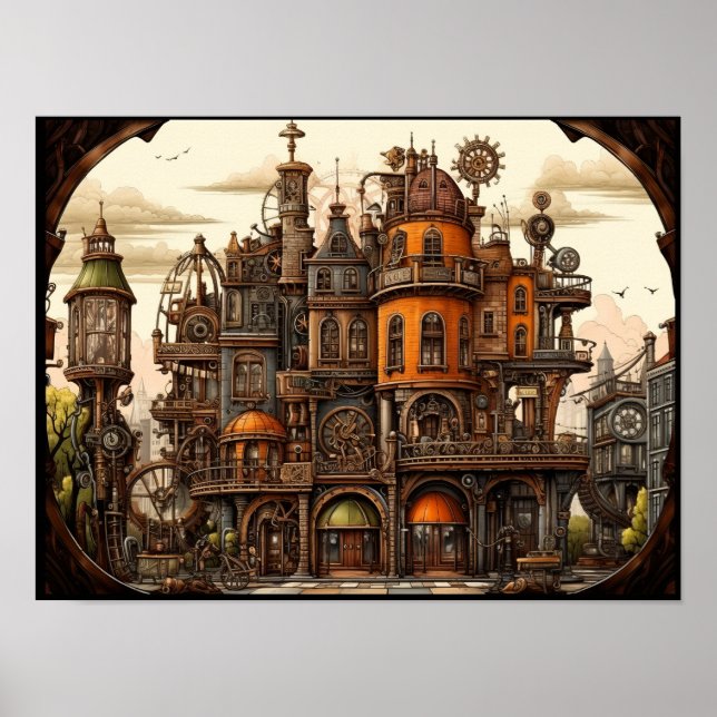 Steampunk byggnad poster (Framsidan)