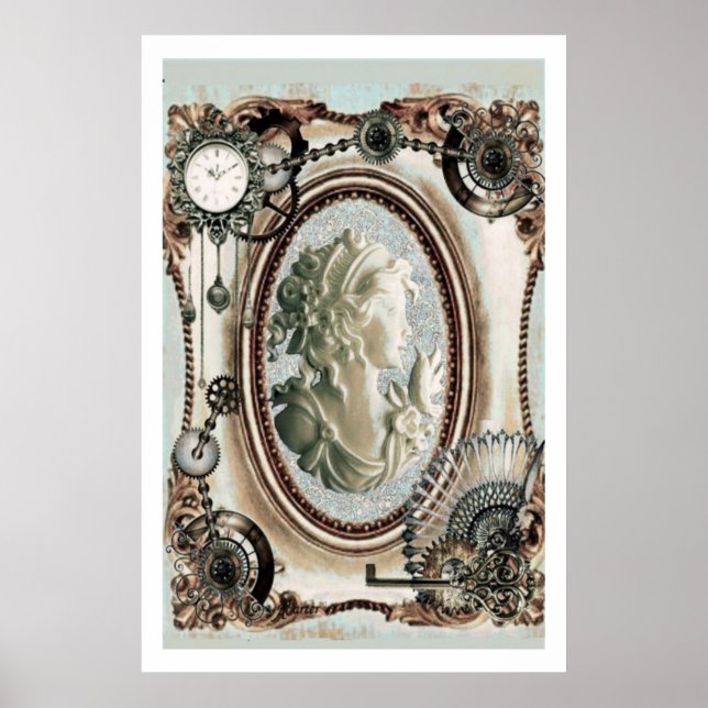 Steampunk Cameo Blue Poster (Framsidan)