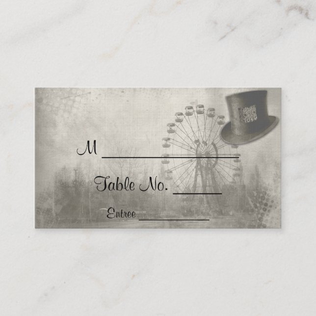 Steampunk Carnival Top hat Bröllop ortkort Placeringskort (Framsida)