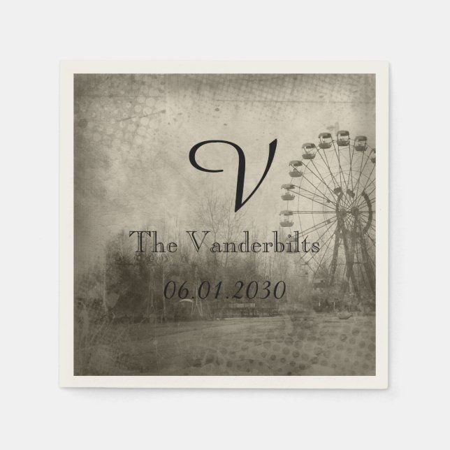 Steampunk Carnival Top hat Monogram Bröllop Napkin Pappersservett (Framsidan)