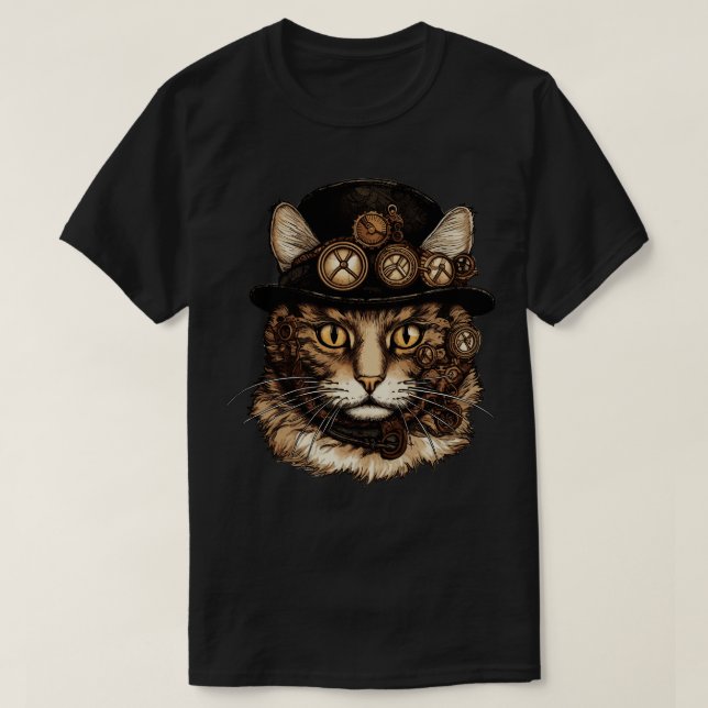 Steampunk Cat 1 T Shirt (Design framsida)