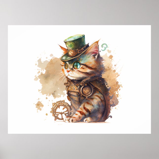 Steampunk Cat Adsible and Cute Poster (Framsidan)