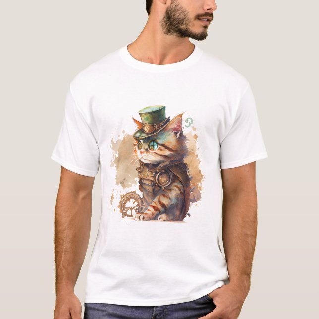 Steampunk Cat Adsible and Cute T Shirt (Framsida)