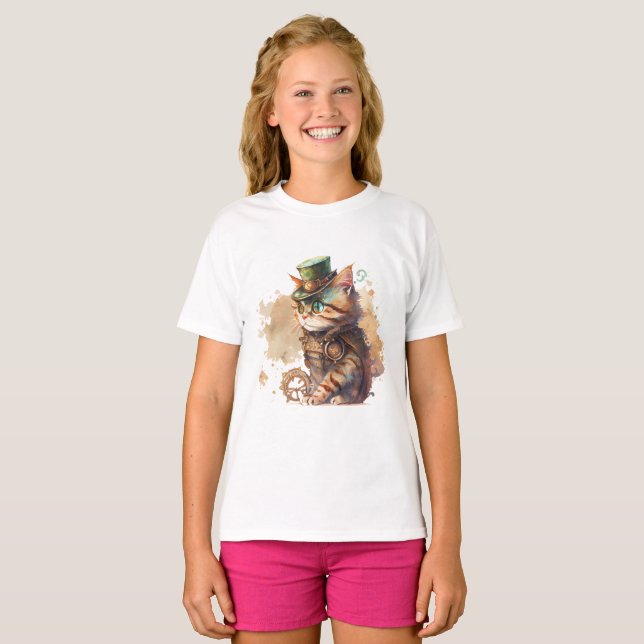 Steampunk Cat Adsible and Cute T Shirt (Hel framsida)