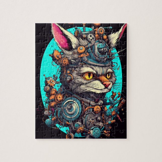 Steampunk Cat Aetherclockpunk Animal Pussel (Vertikal)