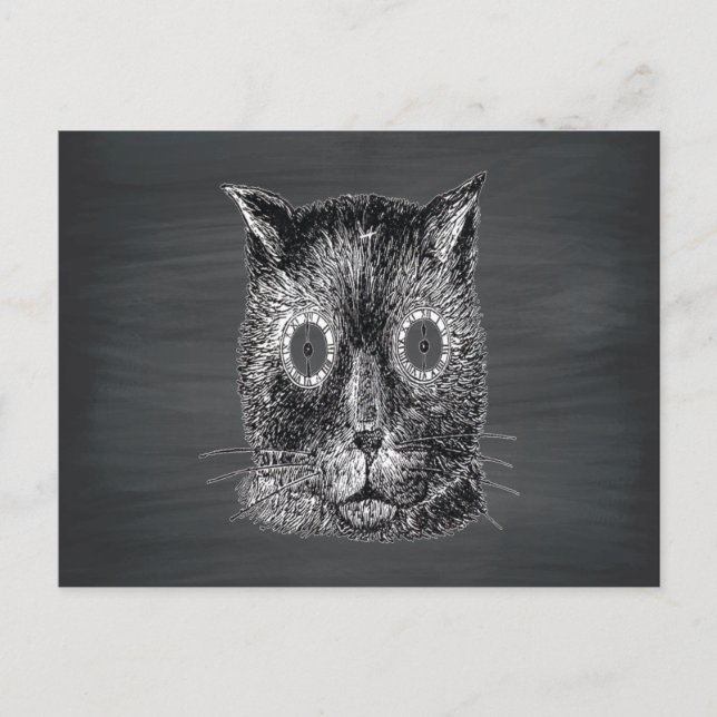 Steampunk Cat Black Chalkboard Vykort (Framsida)