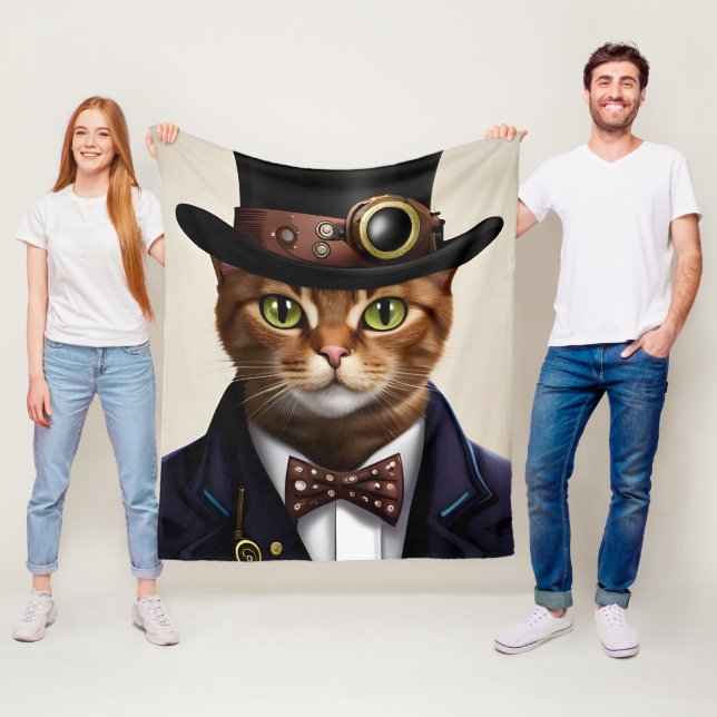 Steampunk Cat Fleecefilt (På plats)