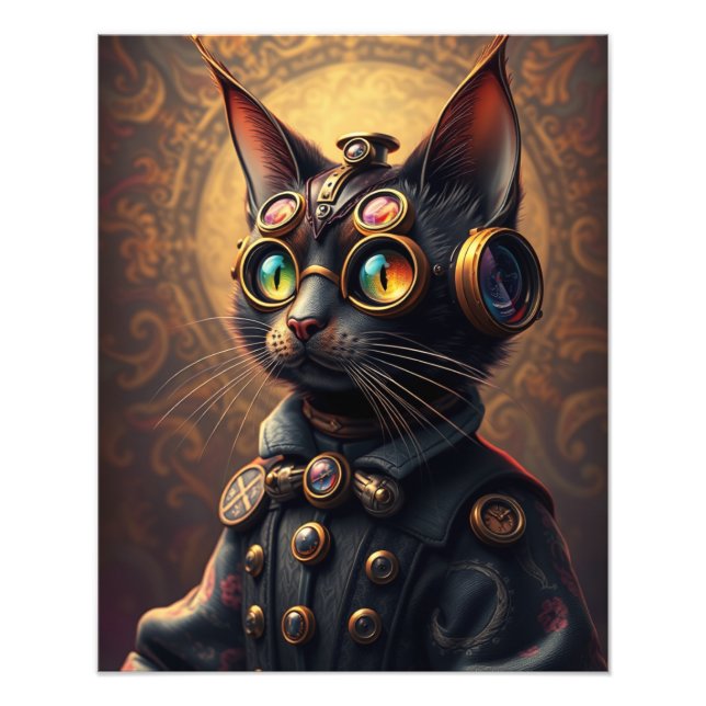 Steampunk Cat Fototryck (Framsidan)