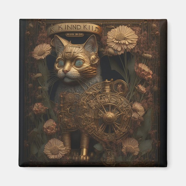 Steampunk Cat Gothic Digital Art Magnet (Framsidan)