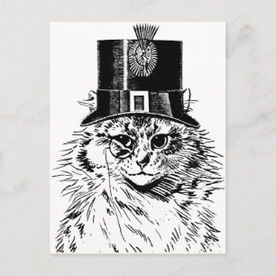 Steampunk Cat Greeting Card, Kattunge i Top hat Vykort