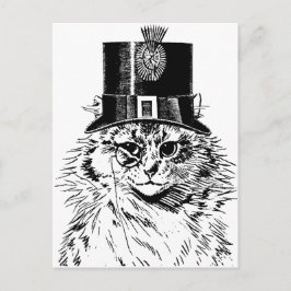 Steampunk Cat Greeting Card, Kattunge i Top hat Vykort