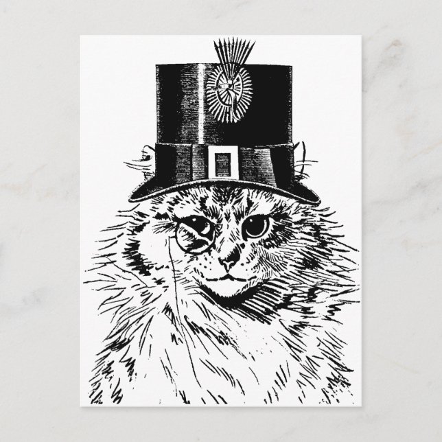 Steampunk Cat Greeting Card, Kattunge i Top hat Vykort (Framsida)