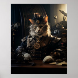 Steampunk Cat i Uniform Retro Poster