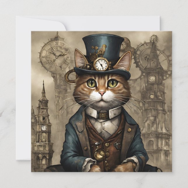Steampunk Cat Inbjudningar (Framsida)