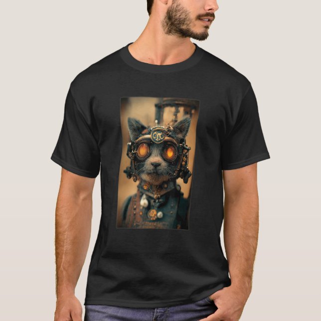 Steampunk Cat Ingenjör Realistic Robot Science Ant T Shirt (Framsida)