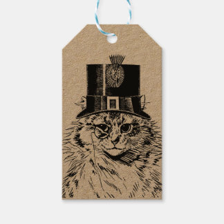 Steampunk Cat Kattunge i Top hat Presentetikett
