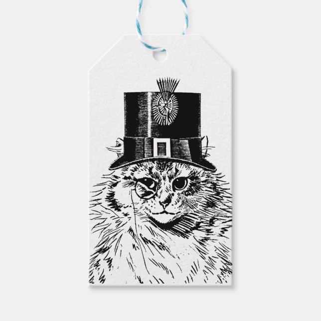 Steampunk Cat Kattunge i Top hat Presentetikett (Framsidan)