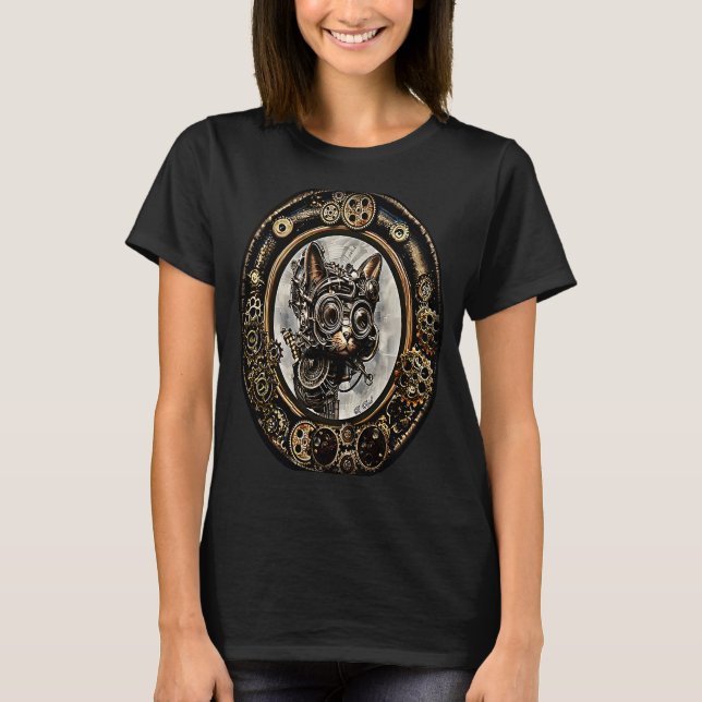 Steampunk Cat Kitten Industrial Robot Mechanical G T Shirt (Framsida)