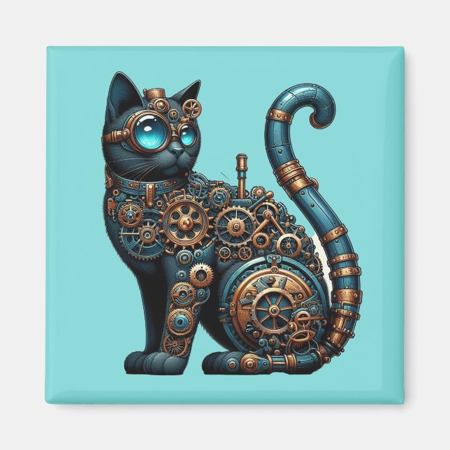 Steampunk Cat Magnet (Framsidan)