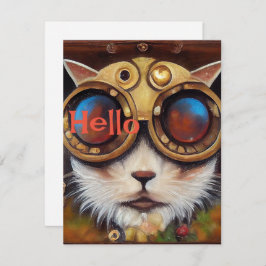 Steampunk Cat Notecard sa Hej Julkort