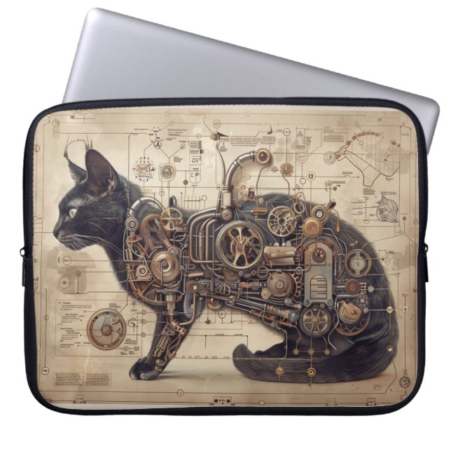 Steampunk Cat Retro Laptop Fodral (Framsidan)