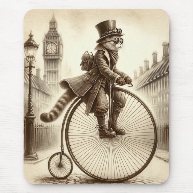Steampunk Cat Riding a Penny farthing Bike Musmatta (Framsidan)