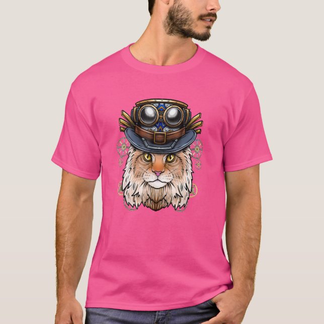 Steampunk Cat Steampunk Kitten Gult Cat Cosplay T Shirt (Framsida)