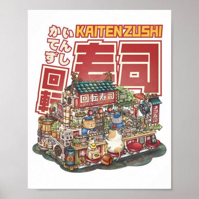 Steampunk Cat Sushi Restaurant Poster (Framsidan)