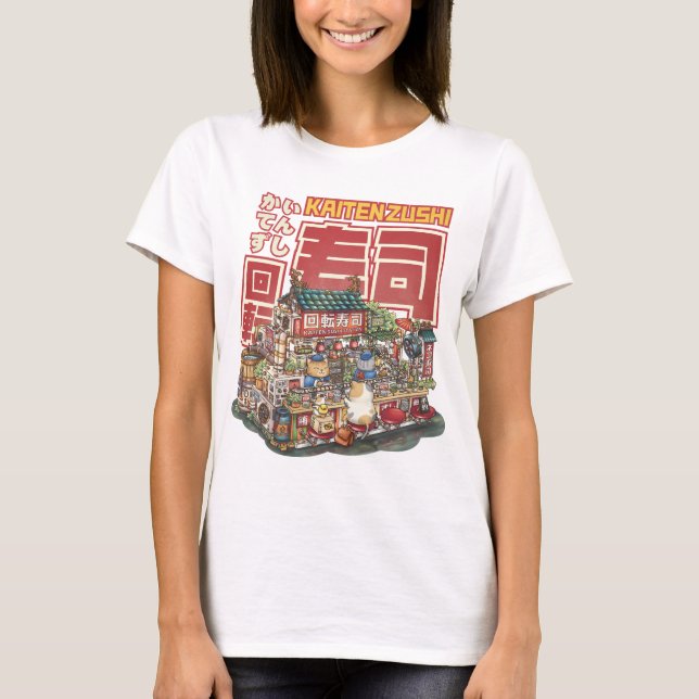 Steampunk Cat Sushi Restaurant T Shirt (Framsida)
