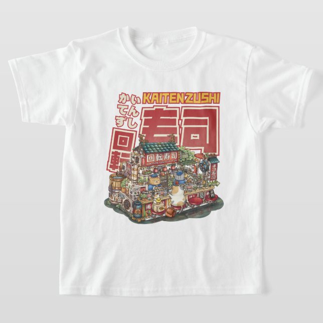 Steampunk Cat Sushi Restaurant T Shirt (Laydown)