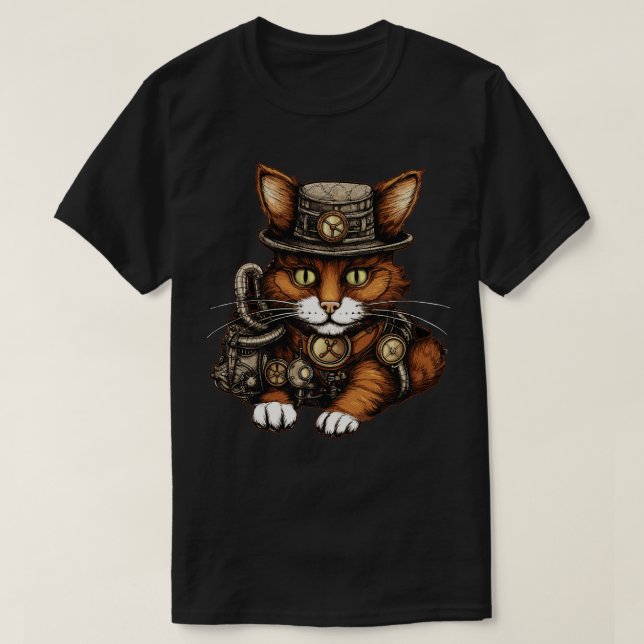 Steampunk Cat T Shirt (Design framsida)