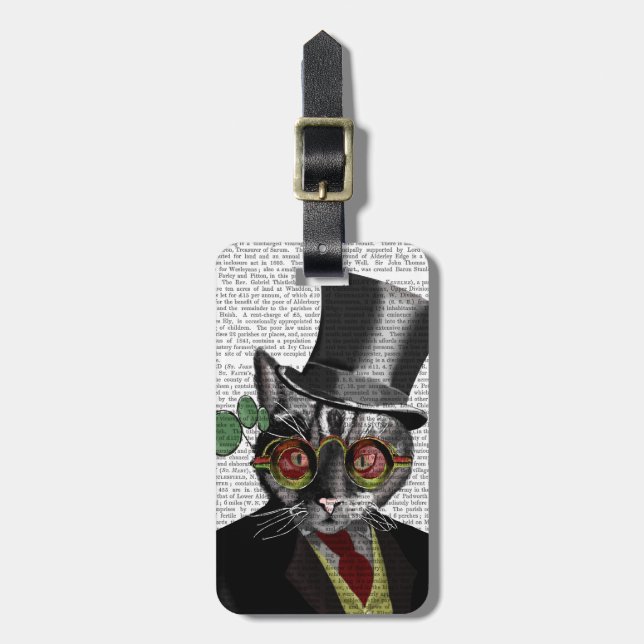 Steampunk Cat - Top hat och rött gult glas Bagagebricka (Vertikal Framsida)