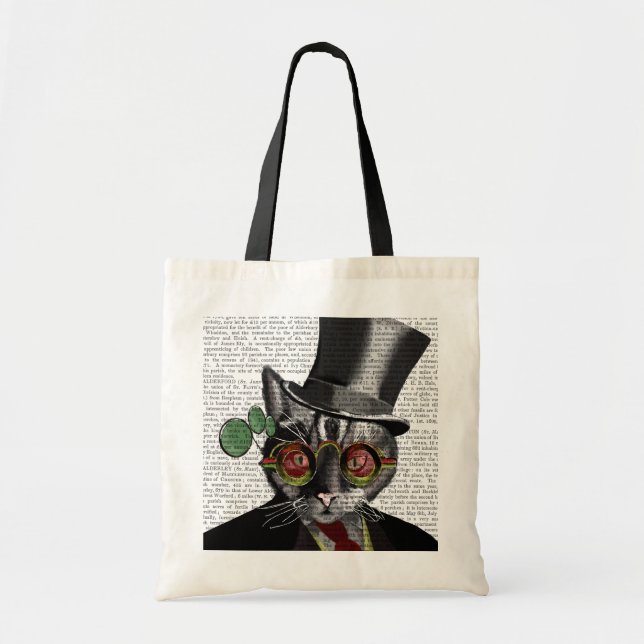 Steampunk Cat - Top hat och rött gult glas Tygkasse (Framsidan)