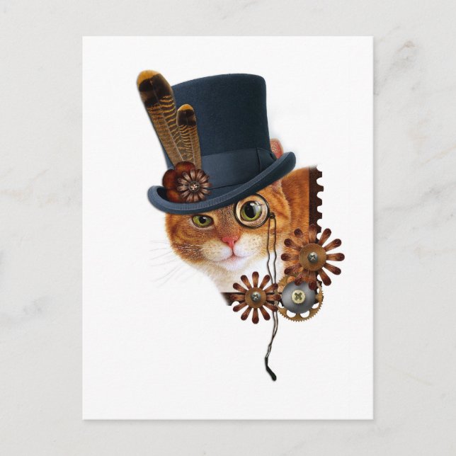 Steampunk Cat Vykort (Framsida)