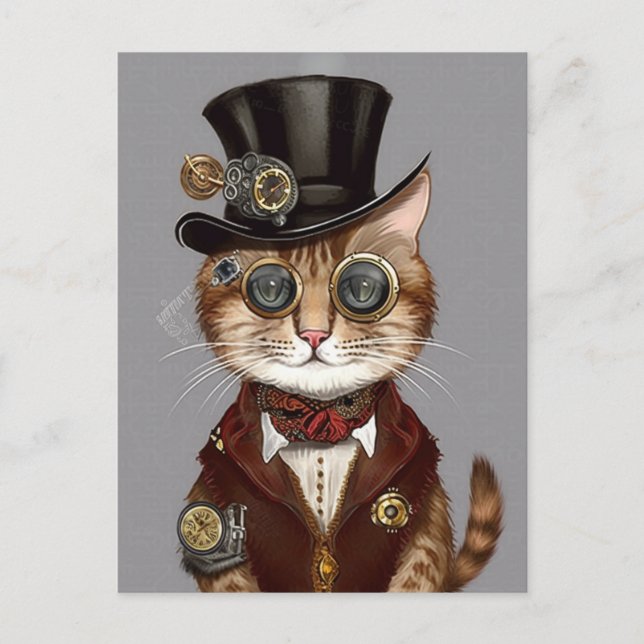 Steampunk Cat Vykort (Framsida)