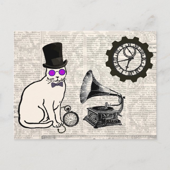 Steampunk Cat Vykort (Framsida)