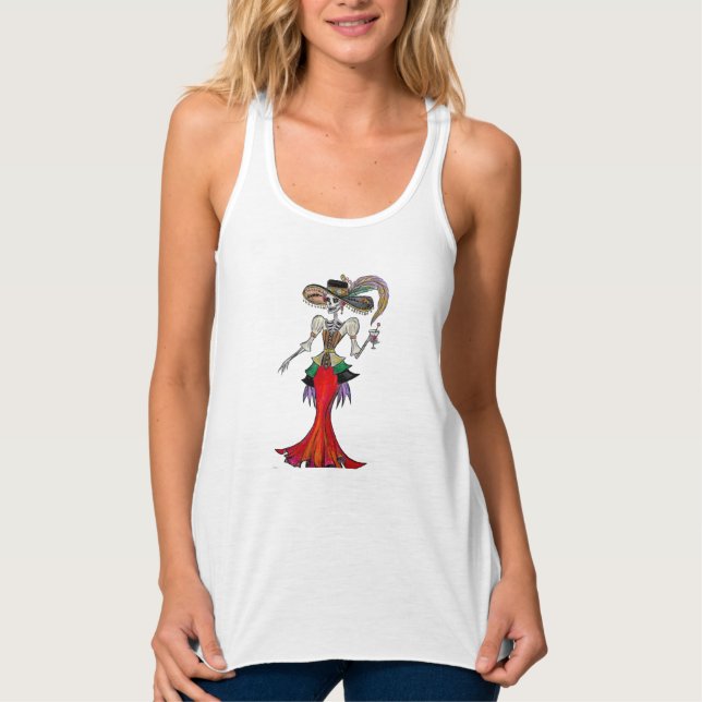 Steampunk Catrina/Diameter de los Muertos tanktop Linne Med Racerback (Framsida)