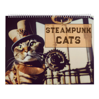 Steampunk Cats Retro Futuristiska Kattdjur Victori Kalender