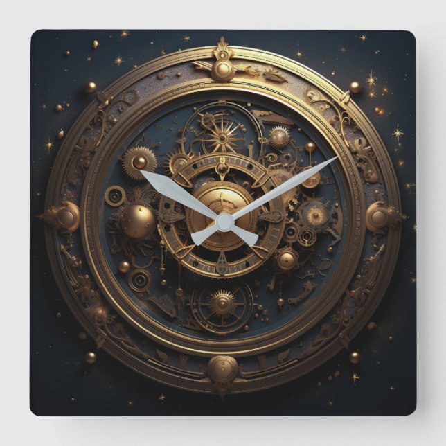 Steampunk Celestial Wall Clock Fyrkantig Klocka (Framsida)