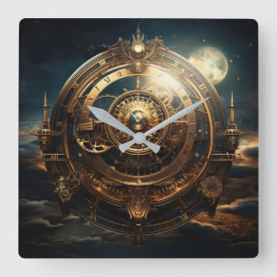 Steampunk Celestial Wall Clock Fyrkantig Klocka