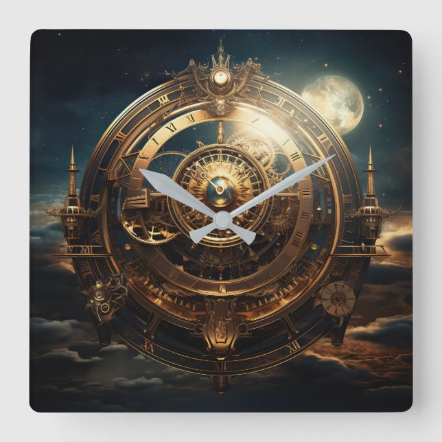 Steampunk Celestial Wall Clock Fyrkantig Klocka (Framsida)