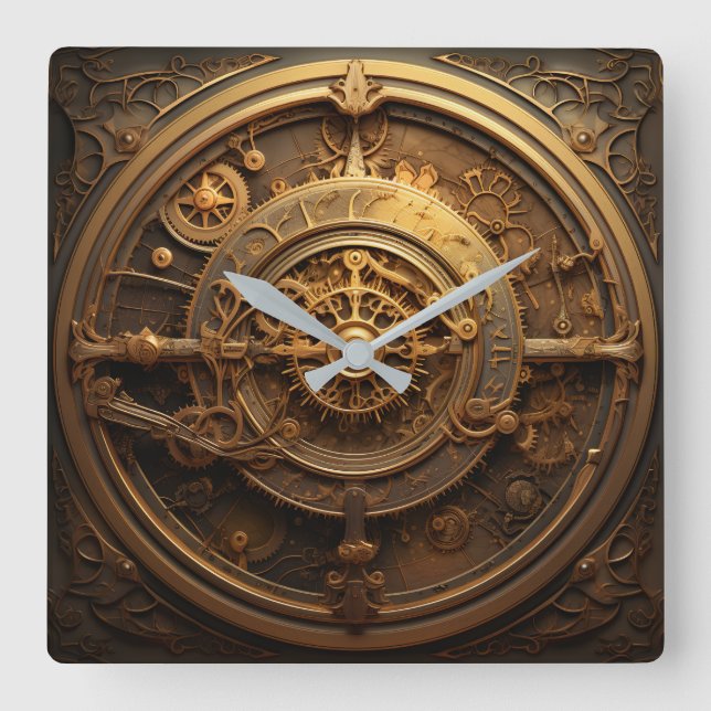 Steampunk Celestial Wall Clock Fyrkantig Klocka (Framsida)