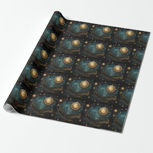 Steampunk Celestial Wrapping Papper Presentpapper (Utrullad)